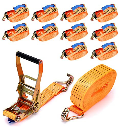 maXpeedingrods 10 Correas tensoras de 8 m con carraca, 5000 kg, con Gancho, 50 mm, para asegurar la Carga Profesional, Correas de Amarre, Camiones, remolques, Color Naranja