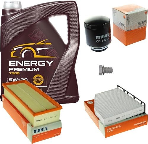 Inspektionspaket Wartungspaket Filterset mit 5 L Motoröl Energy Premium 5W-30, Ölfilter, Luftfilter, Innenraumfilter, Verschlussschraube