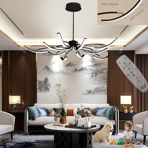 Moderne LED-Deckenleuchte DIY dimmbare LED-Pendelleuchte Wohnzimmerleuchte mit Fernbedienung, Kronleuchter gold/Kronleuchter schwarz für Esszimmer, Schlafzimmer, lampe wohnzimmer (schwarz, 10 Köpfe)