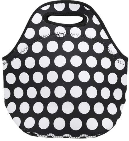 Bolsa De Almacenamiento para Picnic, Bolsa De Almuerzo Reutilizable Bolsa De Transporte Portátil Almuerzo con Aislamiento Térmico De Neopreno para La Oficina, El Trabajo, Al Aire Libre(Blanco Negro)