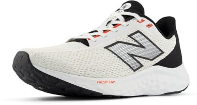 New Balance Men's Fresh Foam Arishi V4 Running Shoe, White/Black/Neo Flame, 44 EU