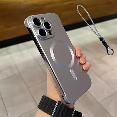 Metallic Paint Frameless Magnetic Phone Case for iPhone 15/14/13/12/11, Ultra Thin Design - Supports Wireless Charging, Matte Finish, and Lens Protection (Silver,iPhone 15 Promax)