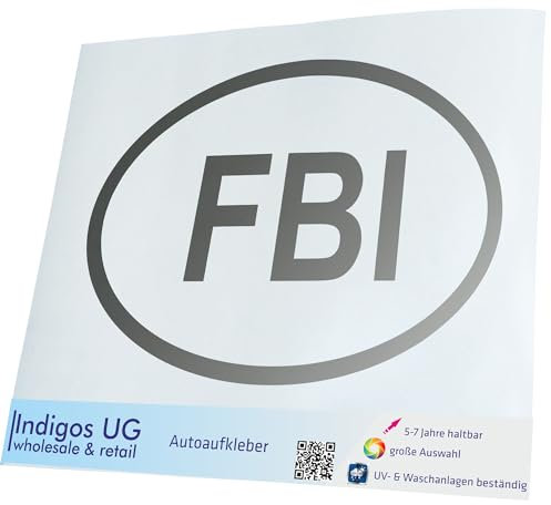 INDIGOS UG Auto Aufkleber Auto - 300x206 mm - FBI - Silber - konturgeschnittener Autoaufkleber ohne Hintergrund - Selbstklebender Sticker für Auto, Fenster, Bus oder LKW - UV-beständig & wetterfest