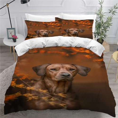 DILANI Bettwäsche 200x200 Rhodesian Ridgeback 3D Bettwäsche-Set 3 Teilig Hund Tier Weiche Microfaser Bettbezug mit Reißverschluss und Kissenbezug 80x80cm für Mädchen Jungen Kinder