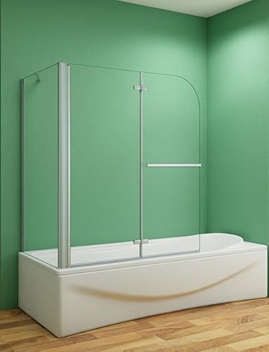 Aica Sanitär Badewannenaufsatz Eck Duschwand Badewanne 2-tlg.Faltwand mit Seitewand Handtuchhalter 6mm Nano Glas H140cm,120x75cm