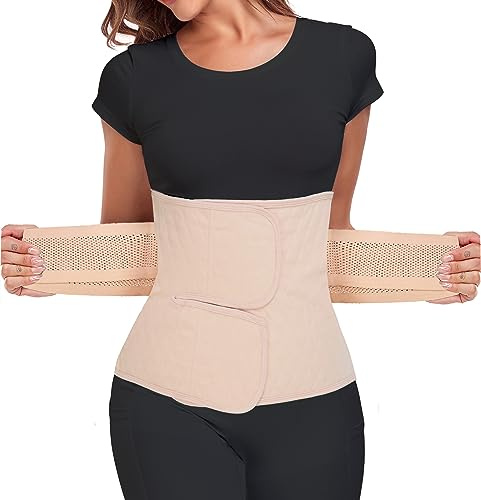 MAMODY Postpartum Belly Wrap C Section Recovery Belt Belly Binder | Postpartum Belly Band Abdominal Binder Post Surgery Waist Cinchers After Birth (Beige, S/M)