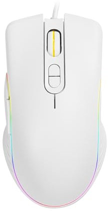 KeautFair Câblé Souris de Jeu Ergonomique Corded RGB Éclairage Rétro-éclairage Portatif Câble Long(155cm/61in) 7 Boutons 5 Couleurs 2400DPI Réglable Windows/iOS/Android PC/Ordinateur Portable(Blanc)