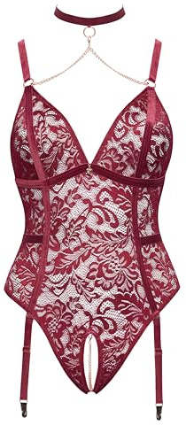 Cottelli CURVES Crotchless Spitzen-Body Bordeaux 3XL