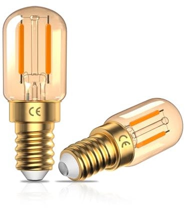 CucuGo 2W E14 LED Light Bulb Warm White E14 Vintage Light Bulbs Small Screw 2200K Amber SES E14 Bulb Mini Tubular T22 Night Light Bulbs, Non-Dimmable, 2-Pack