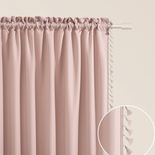 ROOM99 Tenda con nastro arricciato, modello Lara, 140 x 260 cm, larghezza x altezza, oscurante, decorazione moderna, per soggiorno, camera da letto, rosa cipria