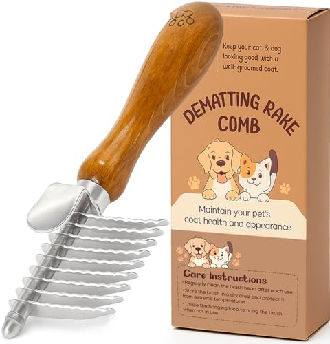 TAKAVU Dematting Fur Rake Comb Brush for Dogs & Cats - Undercoat Comb with Safety Blades for Removing Knots, Mats & Tangles - Grooming Tool for Poodles, Doodles, Long Haired Pets
