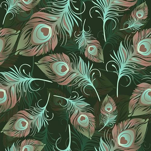 Yullpaper Grüne Tapete Selbstklebend Vintage Klebefolie Möbel Pfauenfeder Muster Tapete Grün für Schlafzimmer Selbstklebende Folie Möbel Wand Tapeten Küche Tapete Badezimmer Wasserfest 44,5cm X 300cm