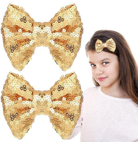 Lot de 2 épingles à cheveux à paillettes pour femme - Pinces à cheveux avec nœud à paillettes - Pinces à cheveux en métal avec nœud pour fête