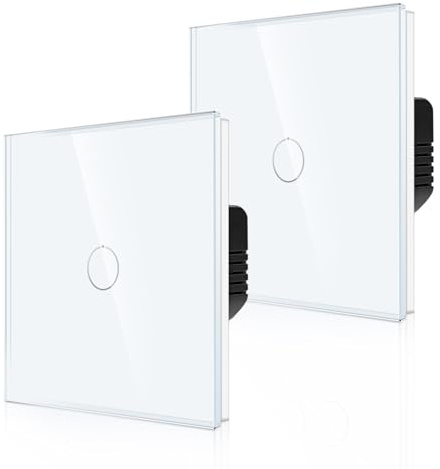 CNBINGO 2-Way 1-Gang Touch Light Switch, White Glass with LED, 2-Pack | Wall Switch for 2-way 1-way, No Neutral Wire Required, LED-Status Backlight, Touch-Sensitive Glass Panel, Easy DIY Install