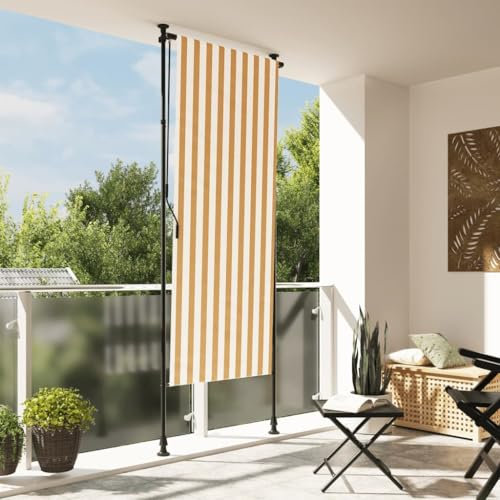 Homgoday Cortina enrollable exterior naranja blanca 100 x 270 cm tela acero, tela de repuesto para toldo exterior, lona parasol para toldos, toldo para jardín