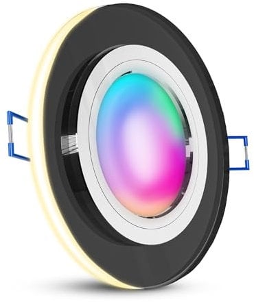 SSC-LUXon YAPU Glas Einbauspot flach mit LED Ring in schwarz spiegelnd - Einbaulampe mit WLAN LED Lampe Smart RGB CCT dimmbar