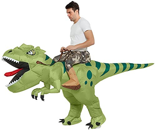 XAMOFAN Disfraz de dinosaurio inflable divertido Dino Traje de senderismo Vestido de Halloween para Fiestas Halloween Cumpleaños Cosplay Unisex (160-190 CM)