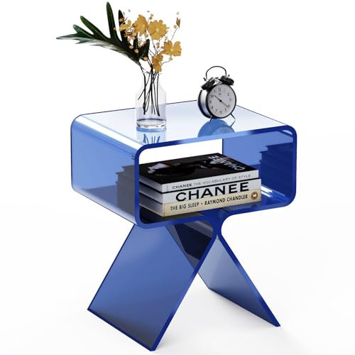 solaround Acryl Nachttisch Beistelltisch, Modernes Design Clear Home Decor Display Endtisch (Dunkles Blau)