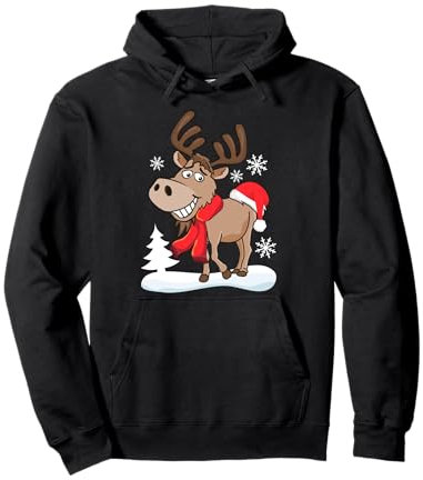 Elch Weihnachten Schneeflocken Weihnachtsmütze Rentier Pullover Hoodie