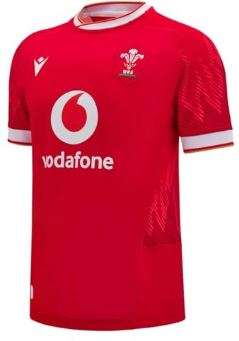 Macron Wales Welsh Rugby Union 2024/25 Adults Home Rugby Jersey, Red, Regular Fit