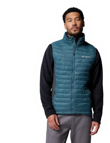 Columbia Men's Powder Pass Hybrid Vest, Puffer Vest Body Warmer, Everblue, Shark, M