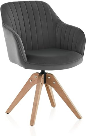 ZBAOLTO Esszimmerstühle Drehbar Samt, Drehstuhl Esszimmer Bürostuhl Küchenstuhl Polsterstuhl Armlehnenstuhl mit Armlehnen Rückenlehne Massivholzbeine, Stuhl Sessel für Büro Wohnzimmer Küche, Grau