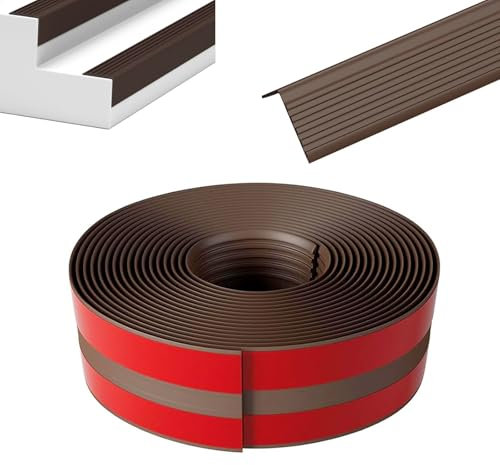Treppenkantenprofil, 2M/5M Selbstklebend PVC Treppenkanten-Schutzprofil, Wasserdicht Rutschfest L-Form Treppenkantenschutz, für Außen- und Innenbereich (Braun, 5m X 10.8cm)