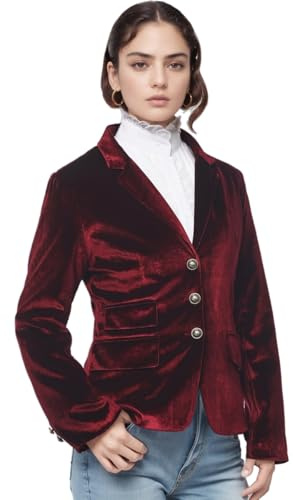 COSDREAMER Giacca in velluto vintage da donna con scollo a V Slim Fit Slit Blazer a maniche lunghe cappotto elegante retrò vestito casual rosso