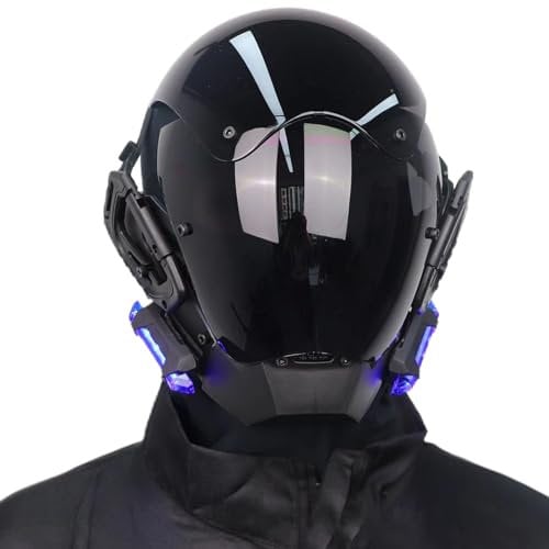 Jeorywoet Cyber Mask, Punk Mask LED Red Light Punk Helmet Adjustable Futuristic Mask with Headwear Cover Cyber Mask for Adults Cosplay, Disco, Birthday Parties, Futuristic Mask, Blue