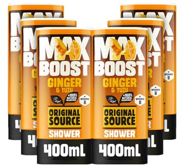 Original Source MAX BOOST Ginger & Yuzu Shower Gel with 100% Natural Fragrance, Vegan Shower Gel, Paraben Free Body Shower Wash, Multipack of 6 x 400ml