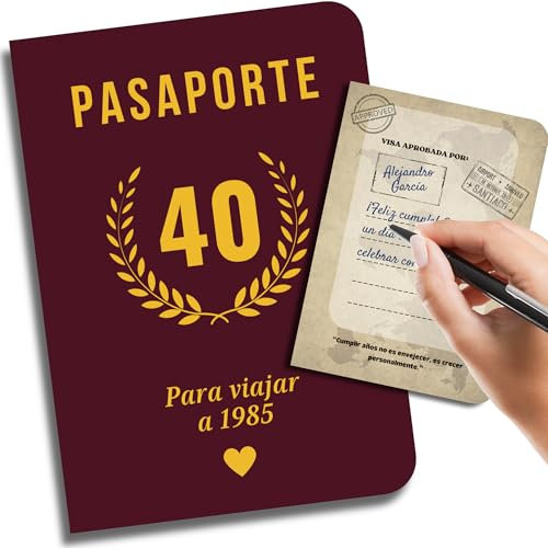 EQUIK PRODUCTS Tarjeta cumpleaños 40 años | 40 cumpleaños hombre, 40 cumpleaños mujer | Libro para firmar 40 cumpleaños, Libro de firmas 40 cumpleaños | Año 1985 | Pasaporte para viajar a 1985