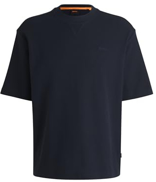 BOSS Herren Te Waffle T-Shirt aus Baumwolle mit Waffelstruktur und Logo-Stickerei Dunkelblau M