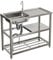 Warmiehomy Kitchen Sink Unit 3 Tier Free Standing Sink with Storage Shelf Stainless Steel Single Bowl Commercial Sinks Outdoor Camping Washbasin with Drainer Kit, 98x45.5x80cm