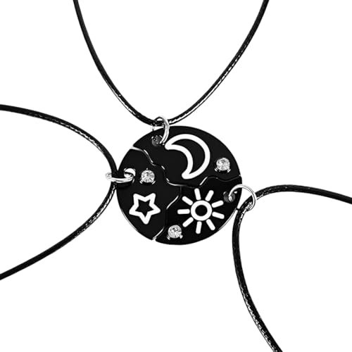 QEQSHQO 3er-Pack schwarze Stern-Sonne-Mond-Halskette, Freundschaftshalskette, Mädchen-Geburtstagsgeschenk, Anhängerkette, Geschenk