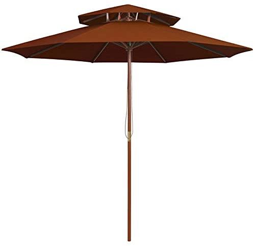 Fasba Sonnenschirm Ampelschirm Gartenschirm Marktschirm Strandschirm Schirm Sonnenschutz mit Doppeldach und Holz-Mast Terrakotta 270 cm
