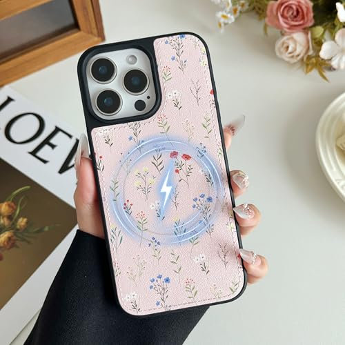 ZCDAYE Leder Hülle für iPhone 14 Pro Max Kompatibel mit MagSafe, Süße Aesthetic Muster Frauen Handyhülle, Magnetische Hülle Handytasche Stabil Schutzhülle Case für iPhone 14 Pro Max, Wildblumen