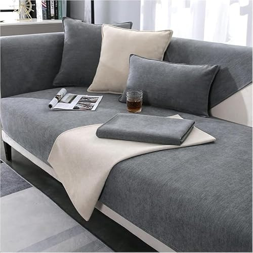 FYCYGG Sofa Überzug Weiche Chenille Sofabezug: Haustier rutschfest Sofaschoner Anti Rutsch Einfarbig Vintage Couch Überzug für 1 2 3 4 Sitzer Sofa für U Form L Form Sektionssofa