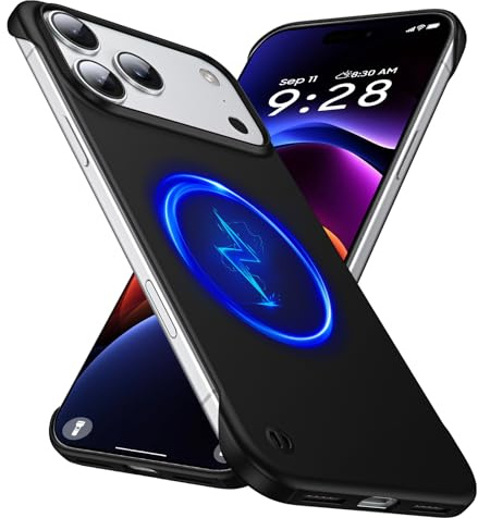GRECAZO Magnetic Ultra Thin Frosted Designed for iPhone 17 Pro Max Frameless Case 6.9 inch [Compatible with MagSafe] Slim Minimalist Lightweight Matte Hard Cover Protective Borderless Case-Black