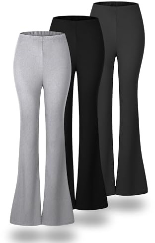 ANYOCEAN 3-Pack Women High-Waisted Flared Leggings Elastic Knit with Tummy Control & Butt Lift Soft Stretchy Workout Yoga Pants for Gym, Running, Athletic (25A042 3P Black Light Gray Dark Gray S)