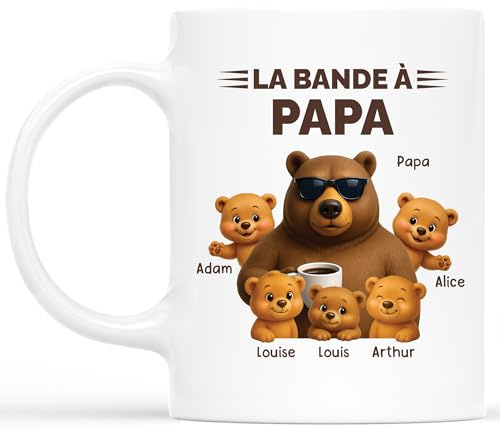 Cadeau Plus Mug Personnalisé Prénom - La Bande À Papa Ours - Cadeau grand pere personnalisé, cadeau grand pere, tasse papa original, papi mug (Modèle #1)