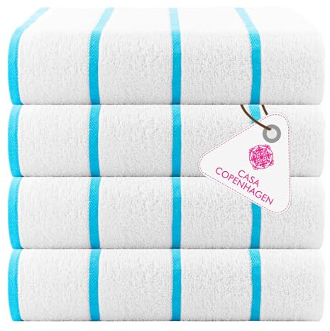 Casa Copenhagen Cabana Pool Ensemble de 4 Grandes Serviettes de Bain, 76 × 152 cm, 550 GSM, en Coton égyptien Doux, conçues au Danemark, pour Salle de Bain, Cuisine et douchee- Rayées Vert Sarcelle