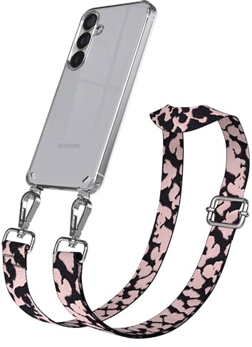 EAZY CASE Handykette - Verstellbares Taschenband kompatibel mit Galaxy S25, Schulterriemen, Handykordel mit Silikon Hülle, Umhängetasche, Rosa Camouflage Silber