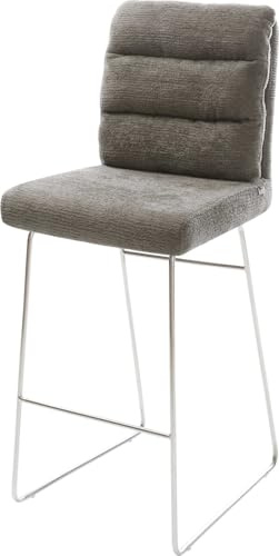 DELIFE Barstuhl Pela-Flex Kufengestell Edelstahl Silberfarben Bouclé Soft Schlamm