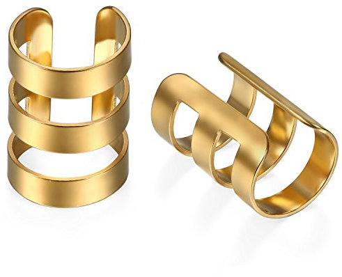 JewelryWe Schmuck 2x Non-Piercing Ohrclips Ohrringe, Edelstahl Ohrklemme Poliert Damen Herren Ohr Klammern Ear Cuff Fake Piercing Ohne Loch Gold