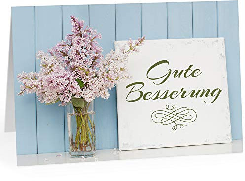 Große Grußkarte XXL (A4) Gute Besserung/Blumenstrauß vor blauer Wand/mit Umschlag/Edle Design Klappkarte/Krank/Gesundheit/im Krankenhaus/Extra Groß/Edle Maxi Genesungskarte