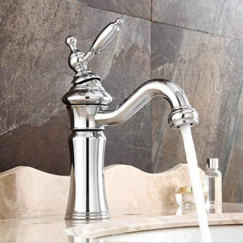Vintage Waschtischarmatur Bad Wasserhahn 360°Drehbar Einhebelmischer Waschbecken Armatur Badarmatur Mischbatterie Waschtischbatterie Messing -(Chrom)