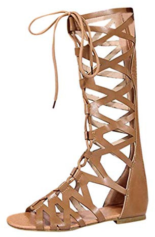 Stivali al Ginocchio Donna Estate Scarpe Roma con Cinghie e Cerniera Sexy Bassi Stivali Alti Casual Stivali Notte Discoteca