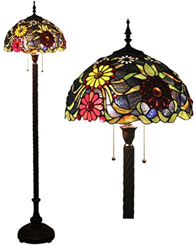 Yjmgrowing Tiffany Style Stehleuchte in Retro handgemachte Glasmalerei Kunst Stehlampe 16 Schlafzimmer Nachttischlampe, Zugschalter, E27 × 2 (40 * 160CM)