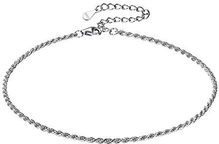 Bracelets de Cheville Femme Argent 925 Chaîne Cheville Maille Corde Bijoux Chaînes Fine Réglable