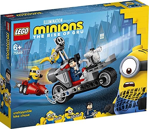 LEGO 75549 Minions Unaufhaltsame Motorrad-Jagd, Spielzeug für Kinder ab 6 Jahre mit Figuren: Bob und Stuart